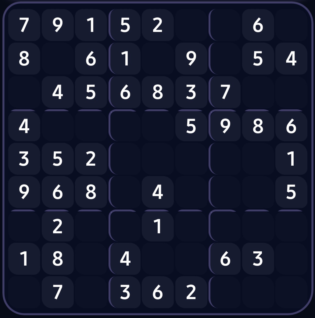 Nariman Number Nebula Sudoku board from the Android game